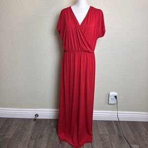 Flirty Pink Women's Dress Red 1X‎ Short Sleeve Elastic Waist Maxi Faux Wrap